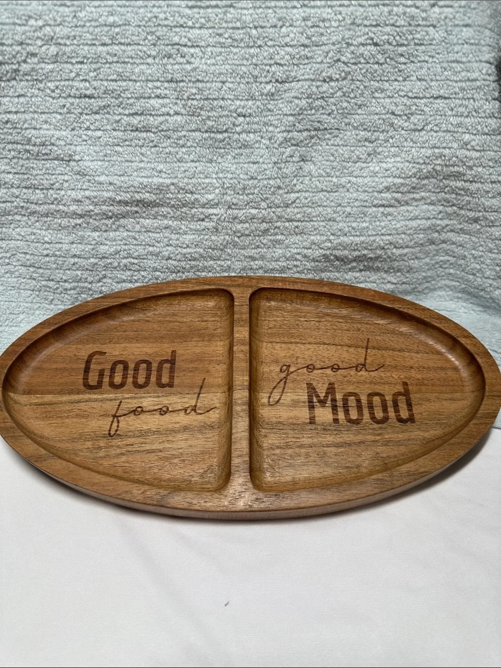 Good Food Good Mood Wooden Divided Serving Tray - Brown NWT